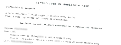 Certificato Anagrafe