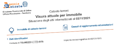 Esempio Visura Dati Catastali su immobile